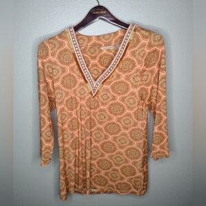 Soft Surroundings Womens Beaded Floral Tunic Top PS Small Petite Orange MM